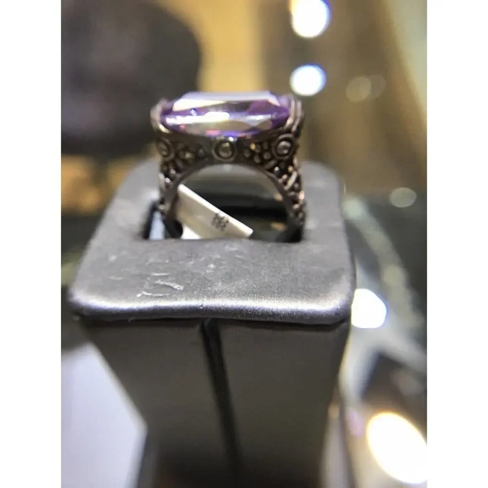 Amethyst Ring Sz7.75 Large Stone Sterling Silver 925